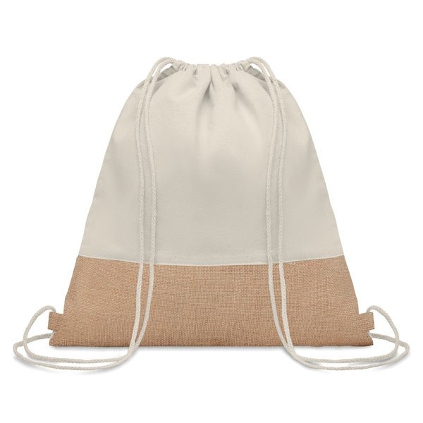 Twill cotton drawstring bag ● with jute details.