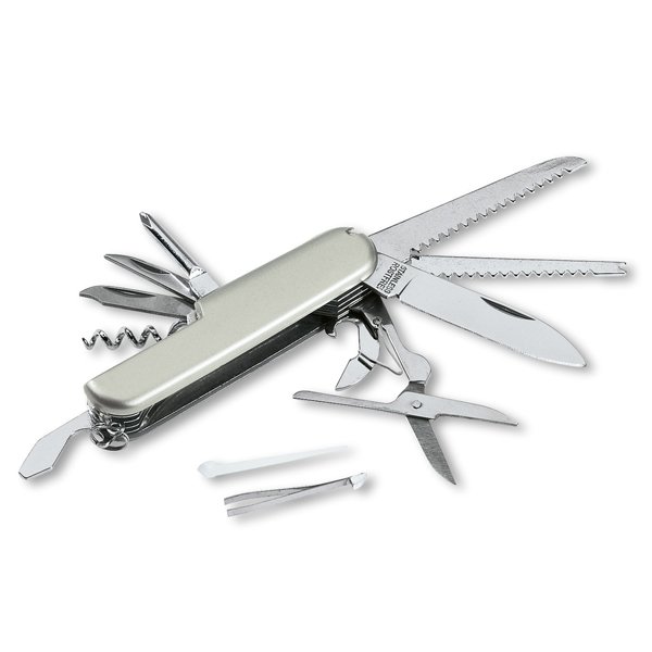 Steel multi-function pocket knife ● with an ABS surface ● has 13 functions.