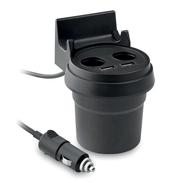 Car charger ● with adapter and smart phone holder ● Input: DC12-24V ● Output: 5V/3.1A.