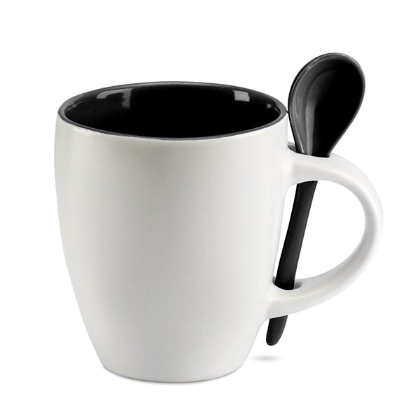 Ceramic mug ● with spoon ● packed in individual white box.