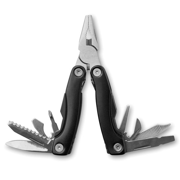 Stainless steel foldable multi-tool ● with stainless steel pliers ● 9 tool functions ● pouch included.