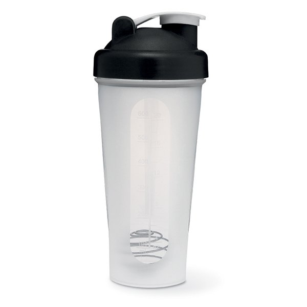 Protein shaker ● with water guidelines on the front ● comes with a stainless steel ball ● pop-off spout ● BPA free.