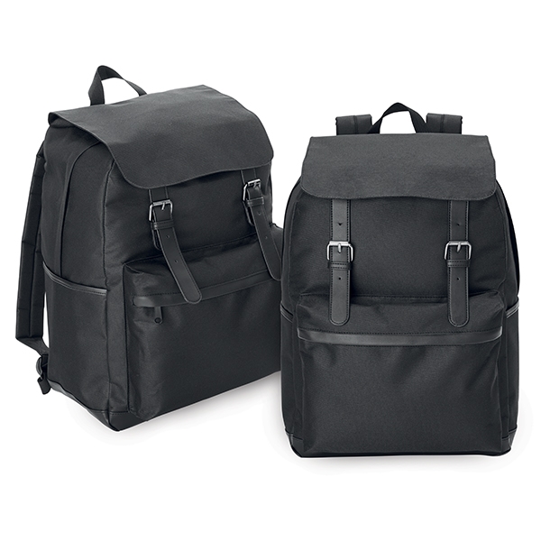 Laptop backpack with one main compartment ● magnetic snap button closure ● one zippered front compartment ● Fits most 15" laptops.