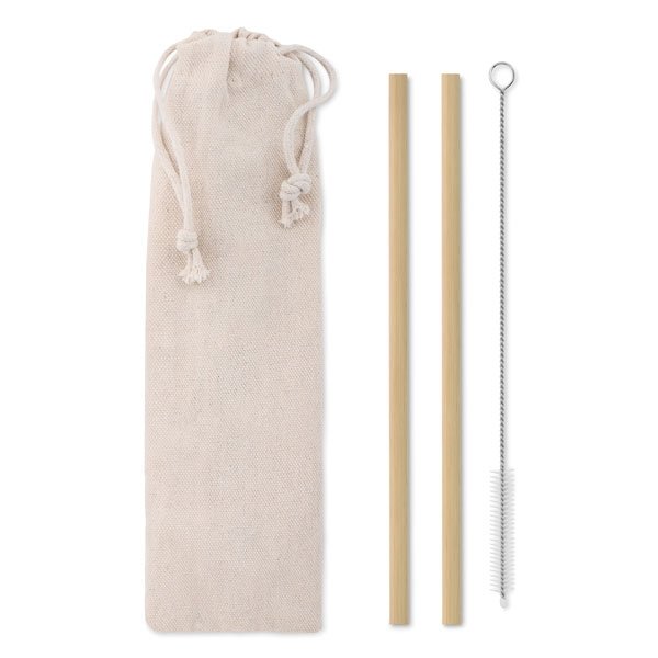 Set of two reuseable bamboo straws ● with stainless steel nylon cleaning brush ● that comes in a cotton pouch ● Since bamboo is a natural material the thickness and surface can vary.