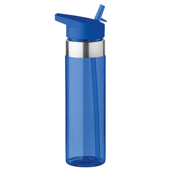 Tritan plastic water bottle ● with stainless steel details ● foldable mouth piece ● BPA free.