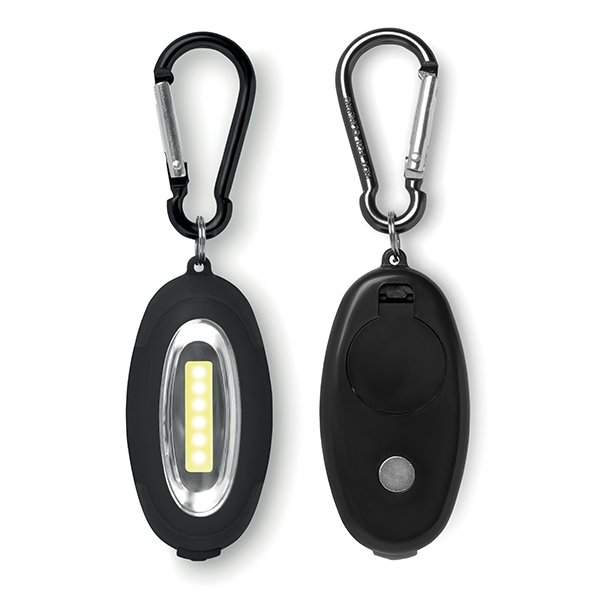 Small COB light ● carabiner ● magnet on reverse side ● 3 light settings ● 2 CR2032 batteries included.